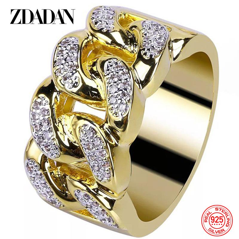 

925 Sterling Silver 18K Gold Zircon Ring for Men Women Fashion Jewelry Party Gift 7