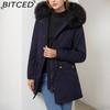 BITCED Fall/Winter Puffer Jacket for Women with Fleece Lining, Fur Collar, Hooded Warm Coat, Loose-Fit Cotton Jacket