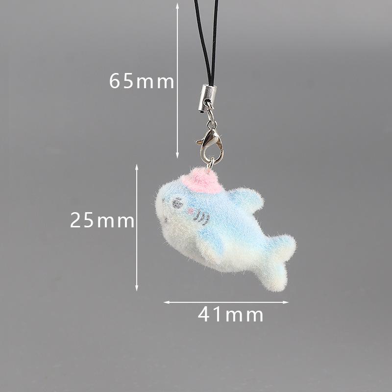 1Pcs Resin Cute 3D Dolphin Flocking Doll Pendant Phone Chain Fluffy Shark Turtle Animal Keychain For Bag Car Key Ring Gift
