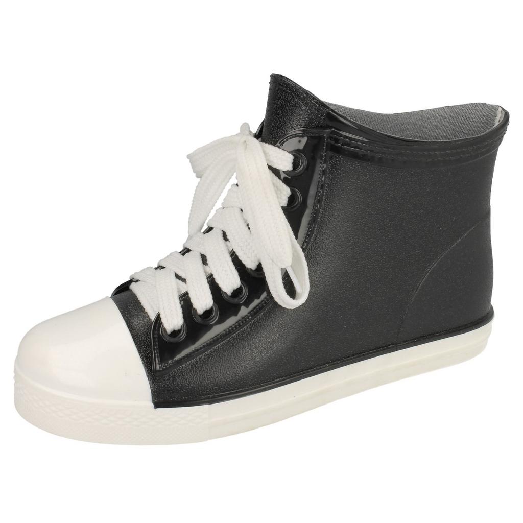 Spot On Botas de agua estilo béisbol con cordones hasta el tobillo para mujer/señoras