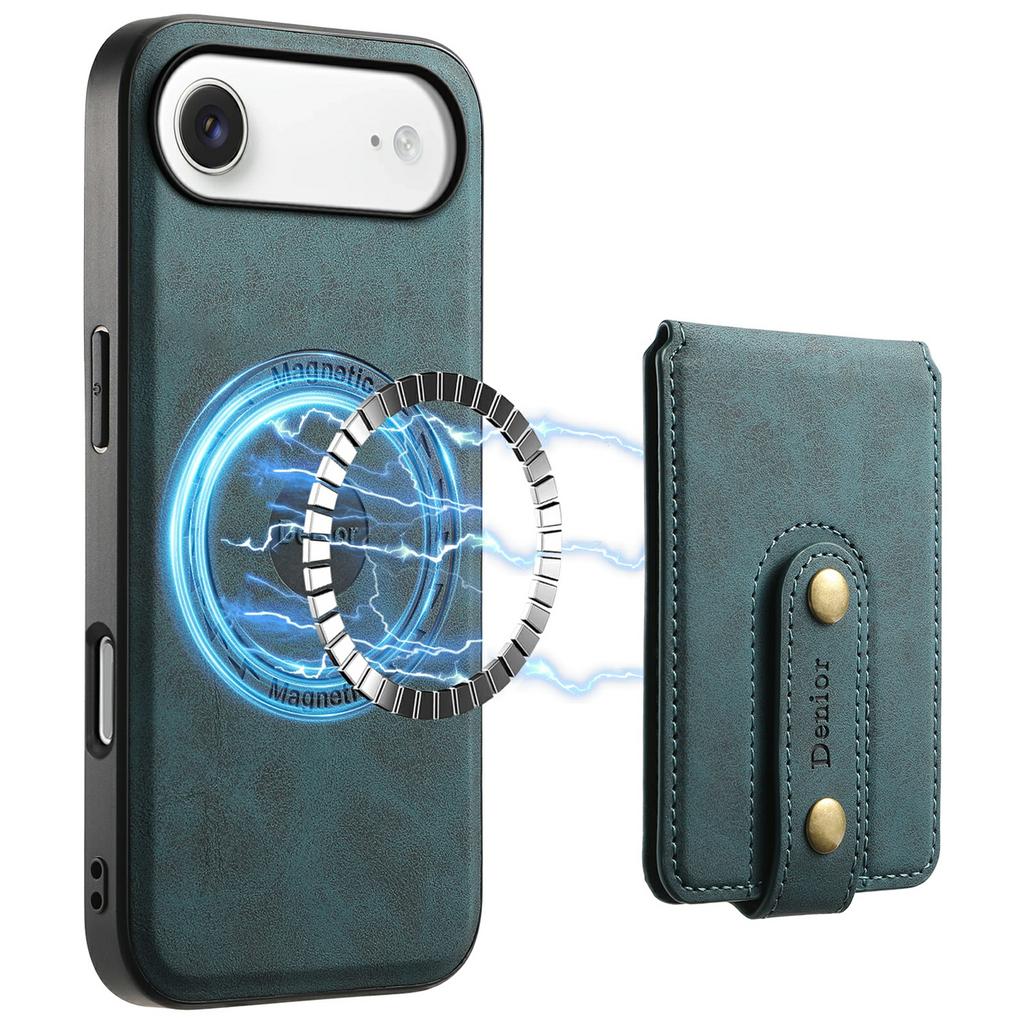 DENIOR D14 For iPhone Air Magnetic Case with Detachable Card Holder Kickstand PU+TPU+PC Phone Cover