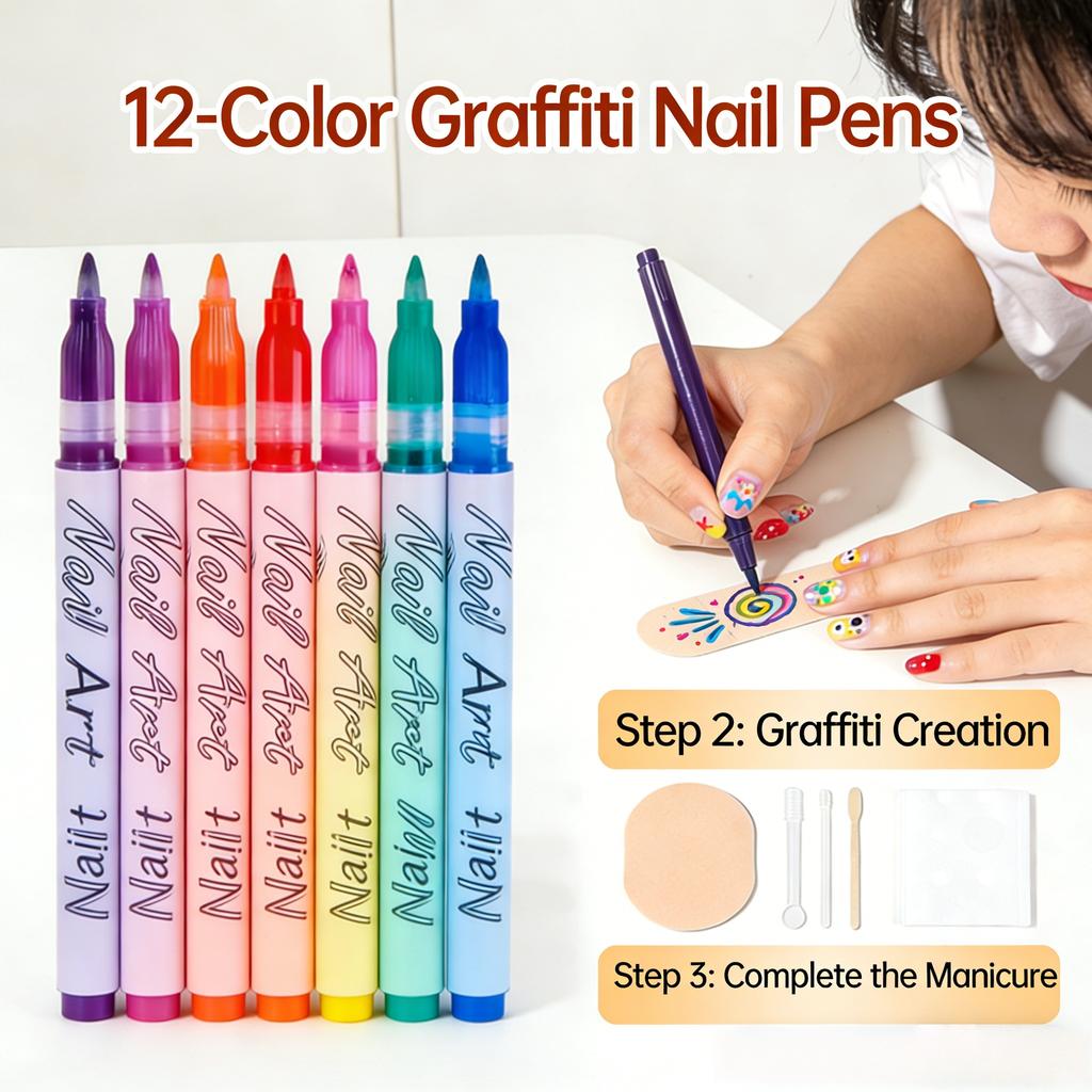 Nail Art Pens Set Waterproof Nail Graffiti Marker Diy Painting Drawing Nail Art Tools For Manicure Accessories