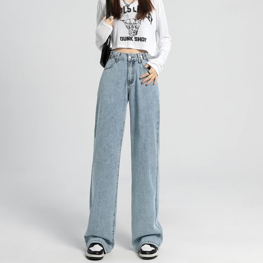 

Дизайнерские широкие джинсы женские 2025 осень и зима новые с высокой посадкой свободные прямые драпирующиеся брюки 2XL светло-синий