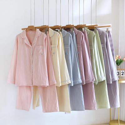 Women's Lightweight Cotton Gauze Pajama Set - Spring/Summer Long Sleeve Cardigan