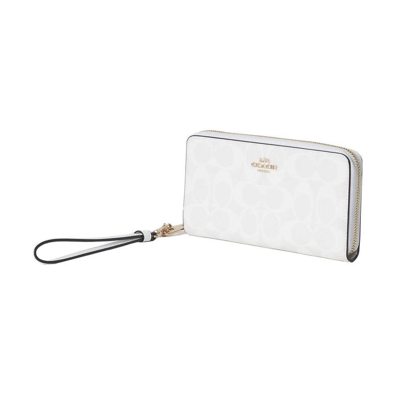 Coach Zip Around 19 Classic Presbyopia Coated Canvas and Leather Wrist Bag Wallet Small Women's Glacier White