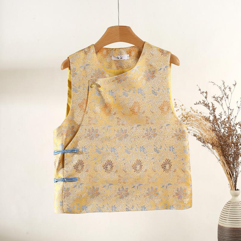 

Spring temperament versatile top vest women s jacquard round neck buckle sleeveless vest XXXL [Recommended 138-75kg]