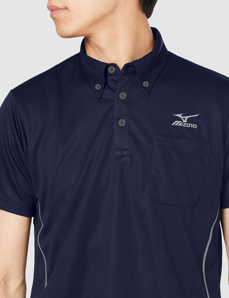 Mizuno K2JA1190 Short Sleeve Polo Deep UPF15 UV Dynamotion Fit Men's Shirt, Navy, Medium, Sweat-Wicking, Quick-Drying, Protection,