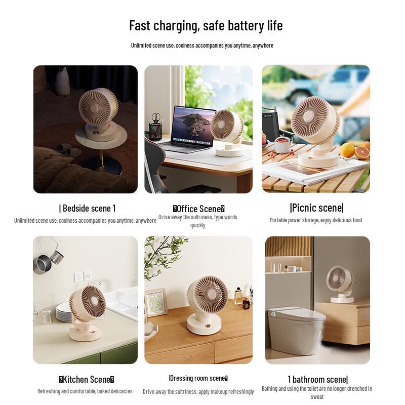 KONKA USB Rechargeable Oscillating Desk Fan with Aroma CN plug (adapter included)