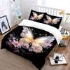 Sparkling Butterfly With Pink Flowers Duvet Cover Set With 3D Printing Design Soft Polyester Bedding Set All-Season Comfort