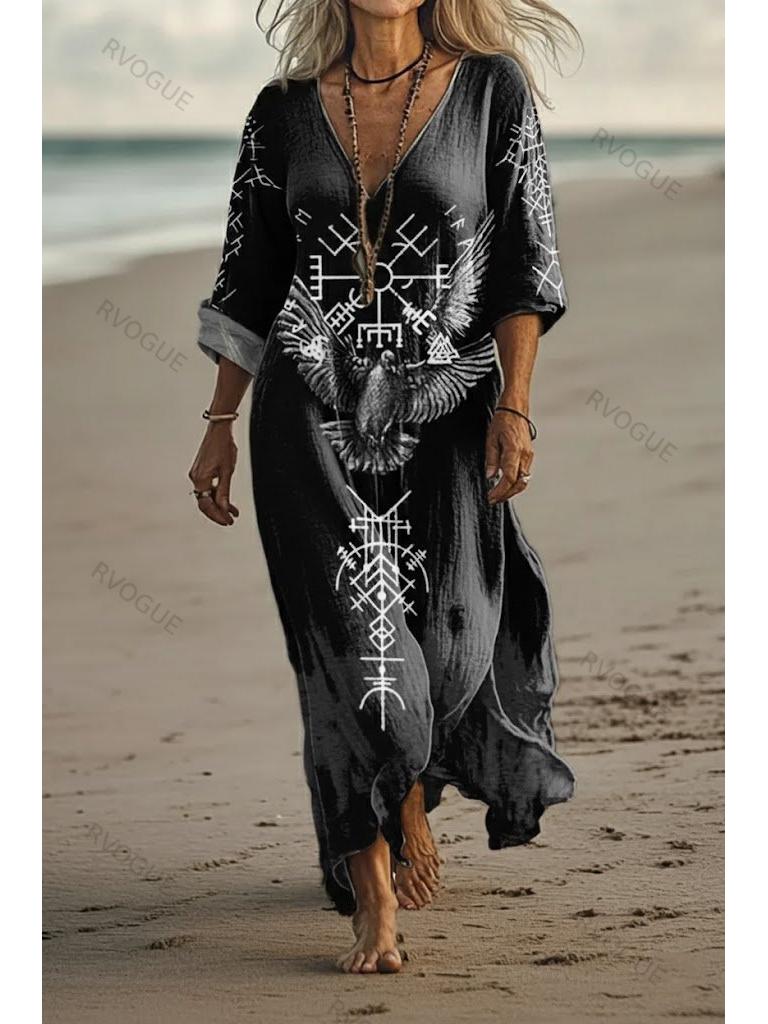 Slimming Long Sleeve Autumn Dress with Custom Digital Prints