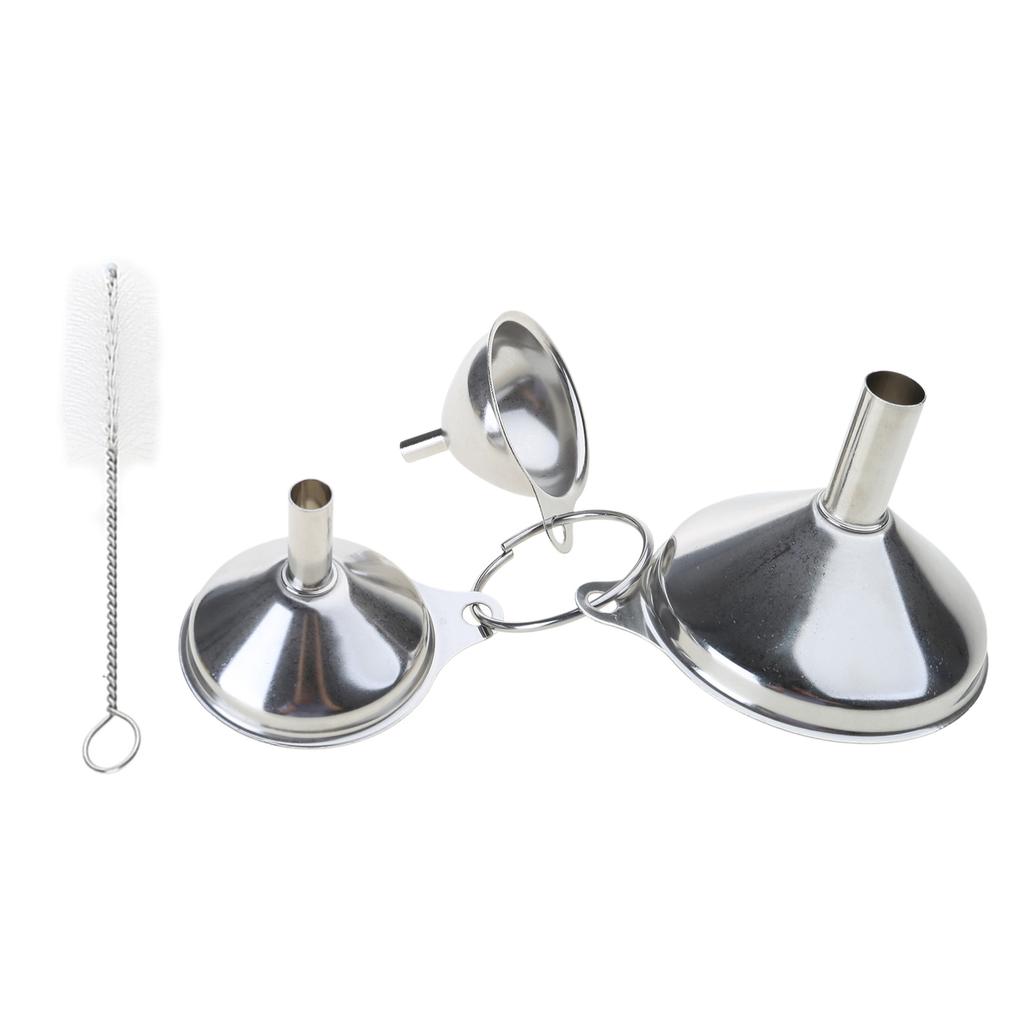 3Pcs Stainless Steel Kitchen Funnels Set Food Grade Metal Funnels with Cleaning Brush Small Funnels for Filling Bottles