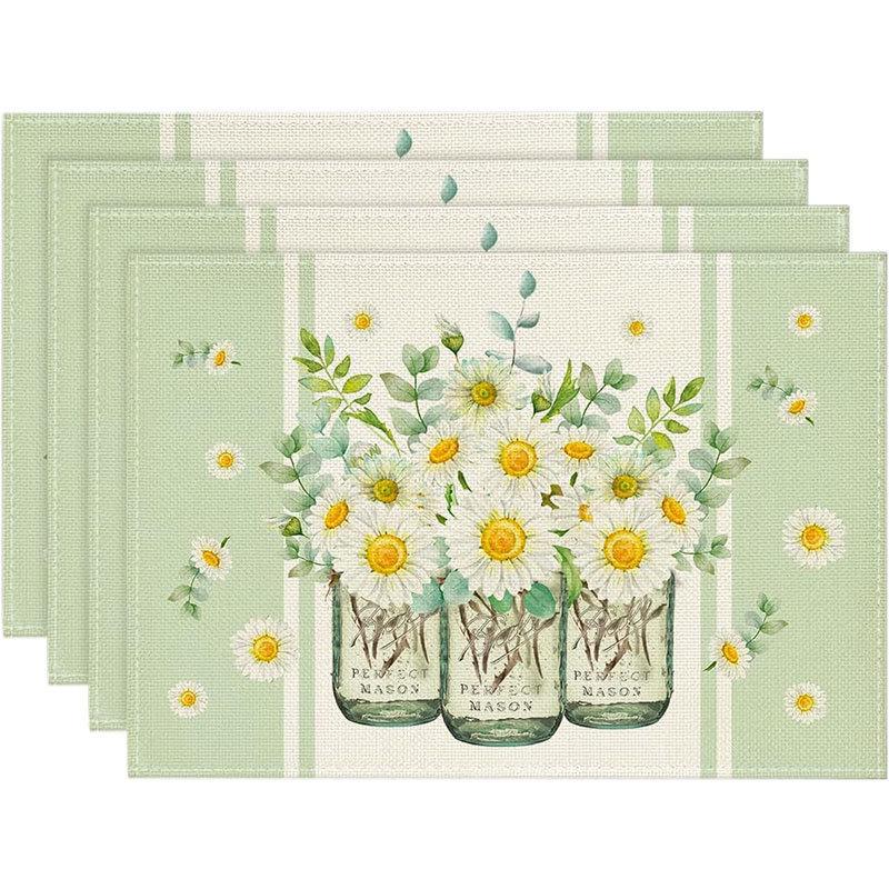 Spring & Summer Floral Linen Placemats – Heat-Resistant Fabric Table Mats for Home & Restaurant