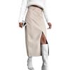 Autumn Winter Vintage Fleece-Lined PU Leather Skirt with Slit Design Women's Half Skirt