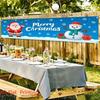 Merry Christmas Fence Banner, Santa & Snowman Snowflake Theme, Polyester Outdoor Lawn Wall Party Decoration