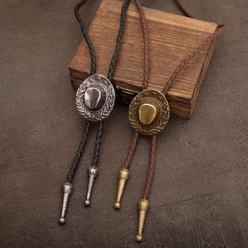 Bolo Tie for Men Star Hat Pendant Cowboy Bolo Ties Formal Shirt Accessory Vintage Bolo Tie Classical Country Necklace