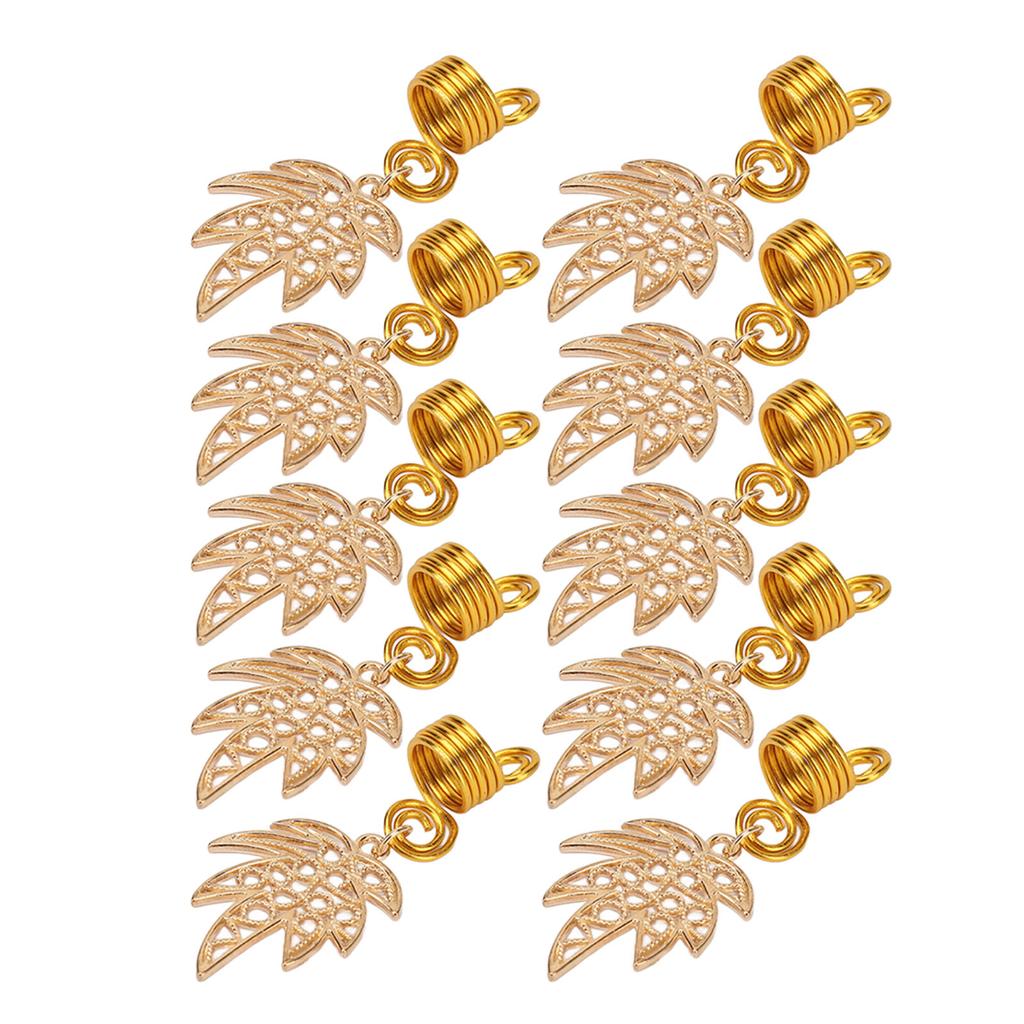 10pcs Beard Beads Accessories Antique Decorative Maple Leaf Spring Beard Pendant Accessories for Beard Braiding Golden
