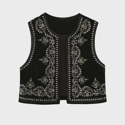 European & American Style Women's Sequin Embroidery Velvet Vest - Autumn/Winter 2022