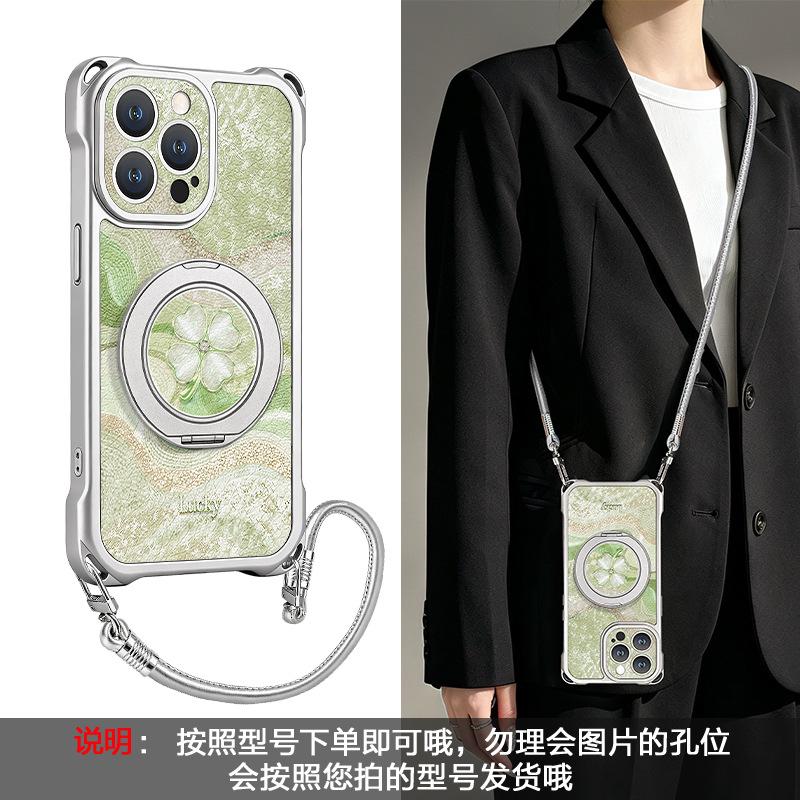 Applicable to Apple 11promax mobile phone case iphone11 four-corner lanyard 11 four-leaf clover bracket 11 lambskin 11