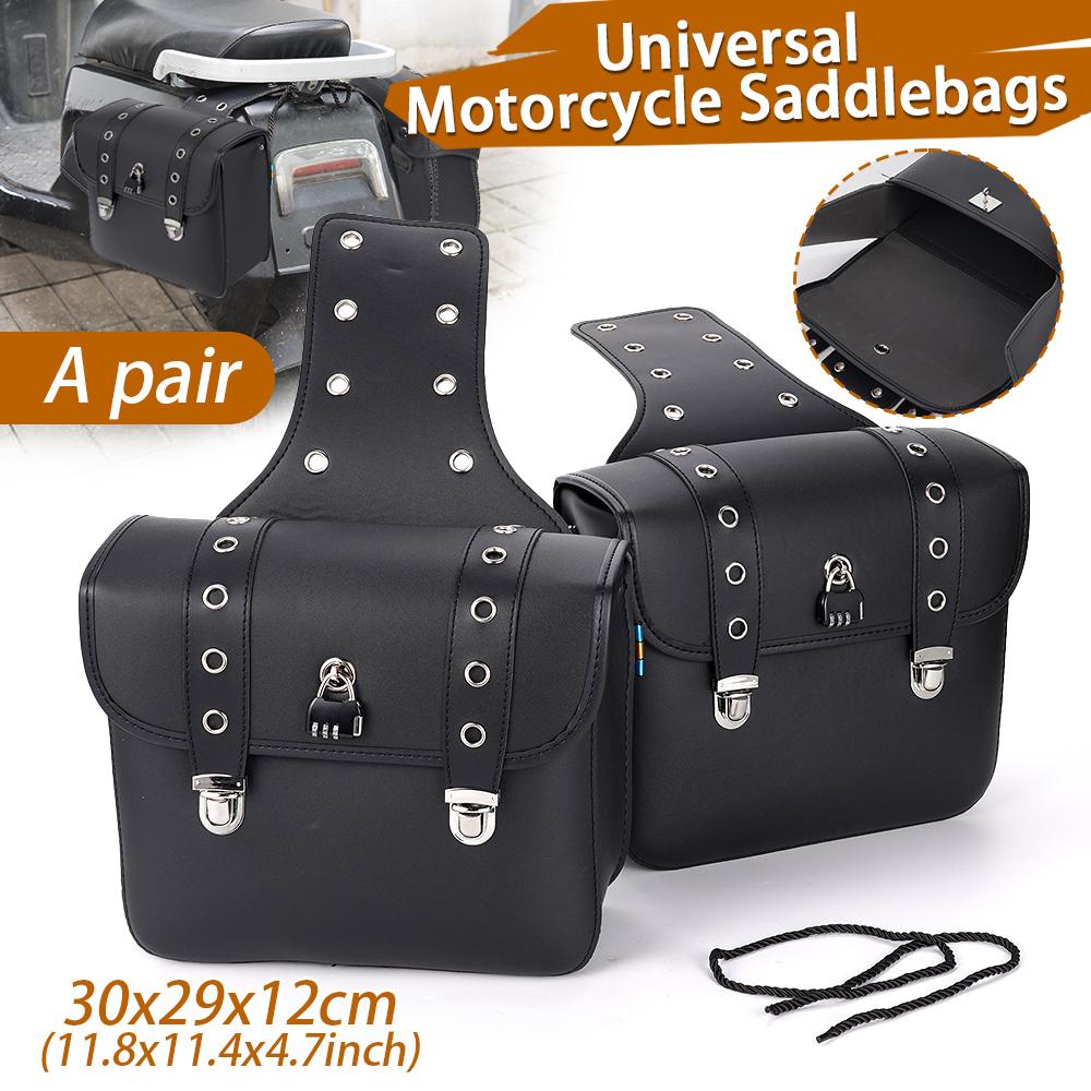 2pcs Universal PU Leather Motorcycle Saddlebag Side Tool Luggage Package Saddle for Honda/Suzuki/Kawasaki/Yamaha Black