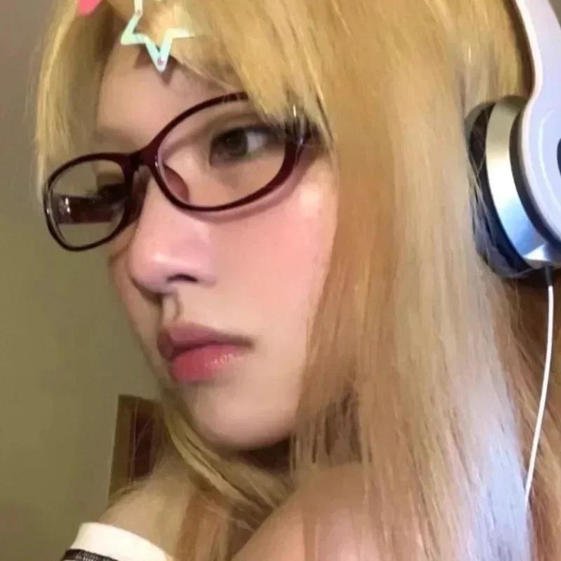Y2K Vintage Small Oval Glasses Girls Style Red Green Frame Glass Eyewear Decorative Outdoor Anti-blue Eyeglasses Gifts