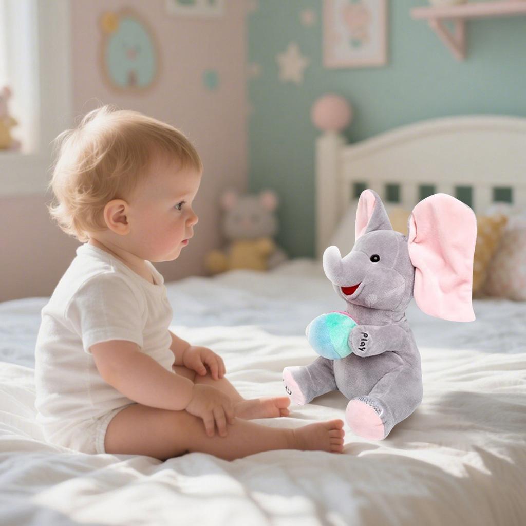 Plush Elephant Baby Toy, Interactive Peek - A - Stuffed Animal With Music, Infant & Toddler Companion For Early Development
