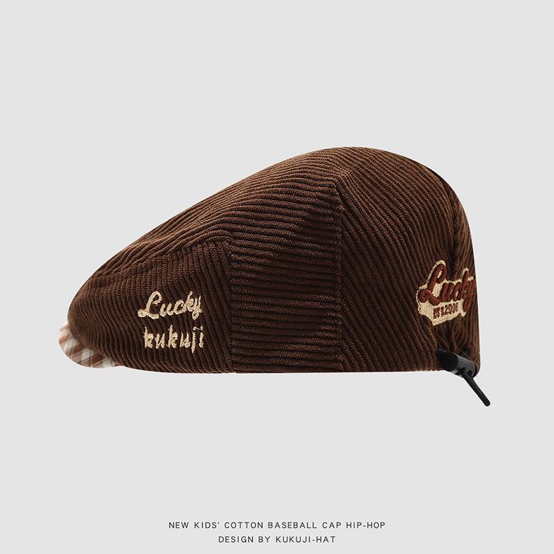 Children's Retro Chic Corduroy Cap - Korean Style Warm Beret for Boys and Girls, Autumn/Winter Collection