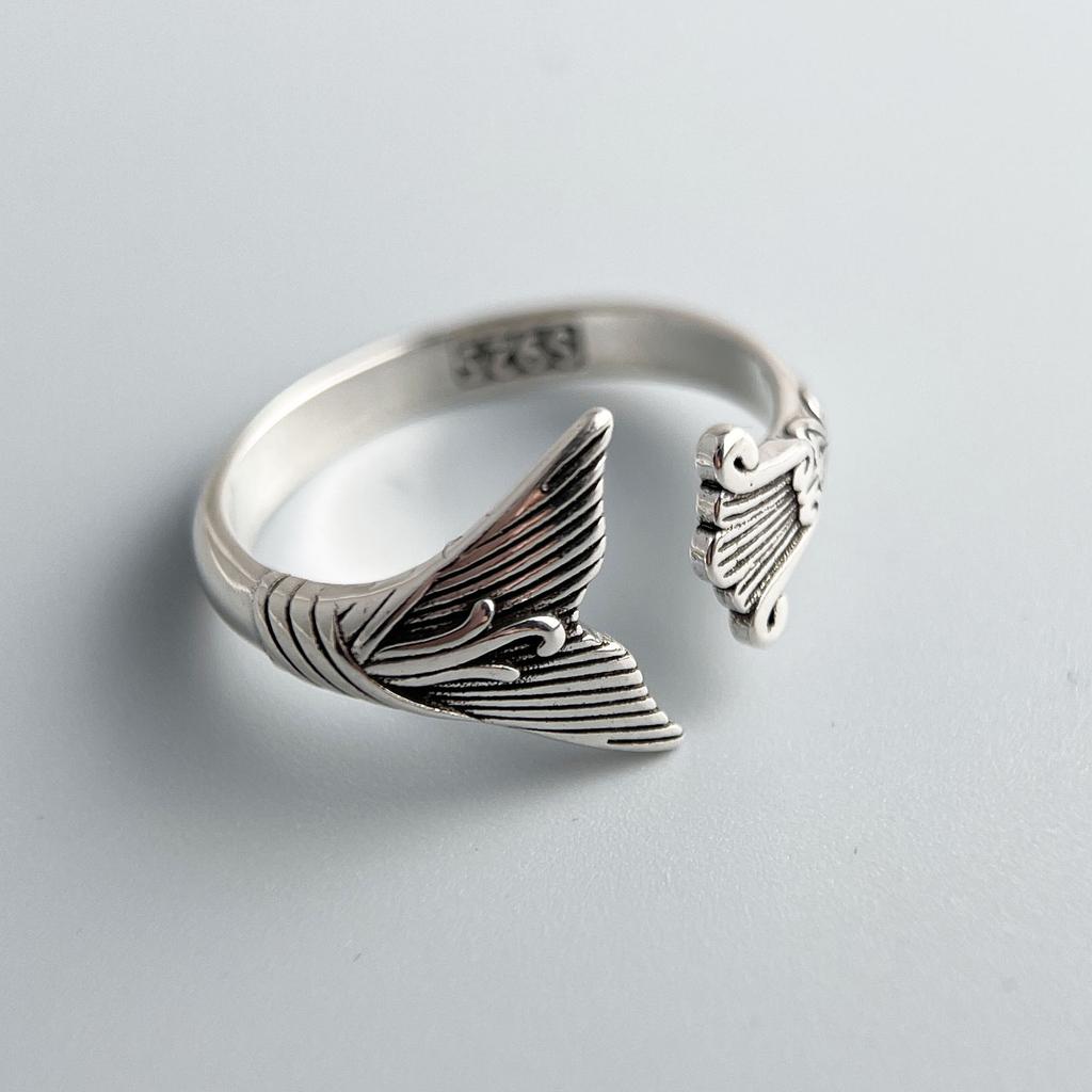 BF CLUB 925 Sterling Rings for Women Simple Geometric Handmade Irregular Retro Whale Tail Ring Allergy For Birthday Gift