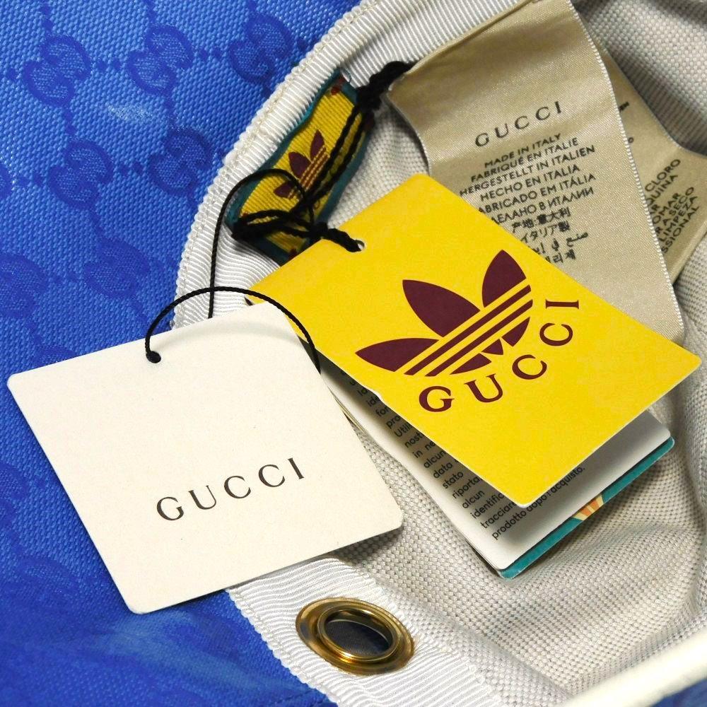Used Adidas GG Crystal Bucket Hat 9539 724628 3HANY 4377 7919 Double G Trefoil Logo M 22.4" Blue Unisex from Japan