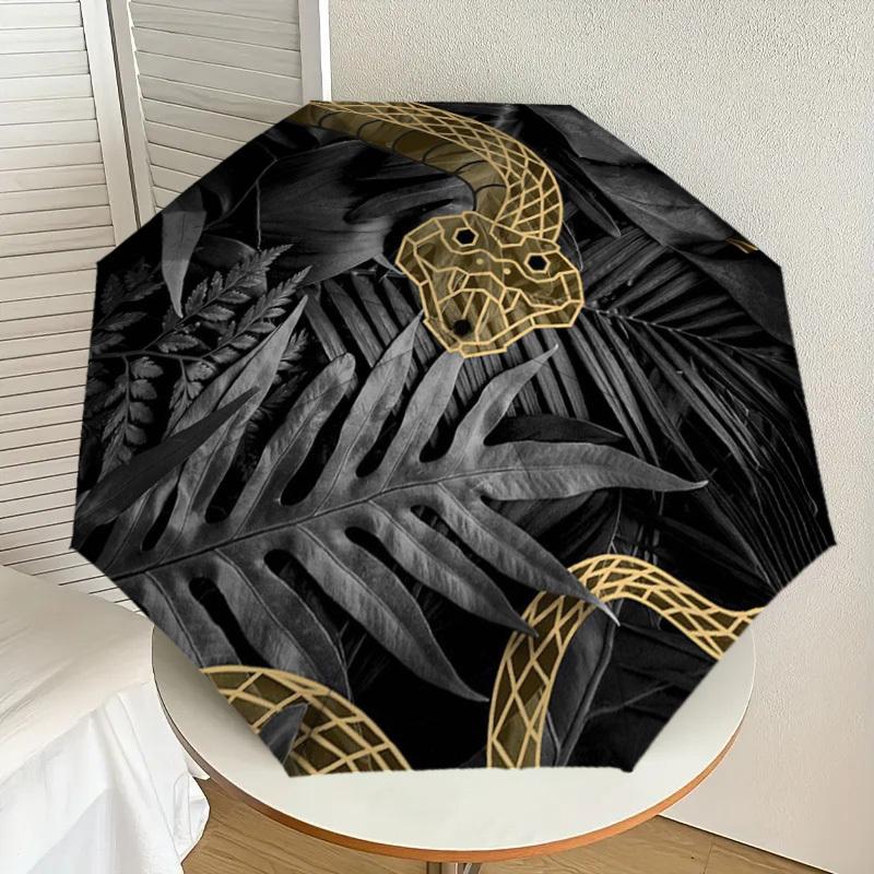 

1pc Golden Snake on Dark Leaves Umbrella with Plastic Handle,Suitable for All Seasons Home Travel Outdoor UmbrellaDD832