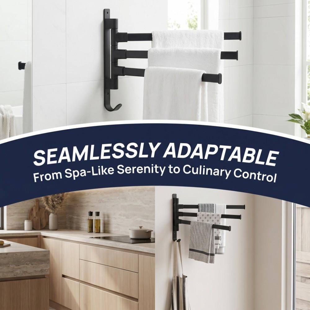 Aluminum Swivel Towel Rack Thicken Design Swing Arm Towel Rack Bathroom Kitchen Laundry Room