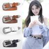 Meimeier Casual Belt - Versatile Decorative Belt with Unique Engraved Antique Silver Buckle - Three-piece Set for Flat Waistbands