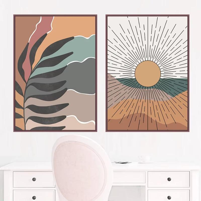 Sun Leaves Rainbow Abstract Geometry Boho Nordic Wall Art Painting Gallery Posters And Prints Wall Picture For Living Room Decor