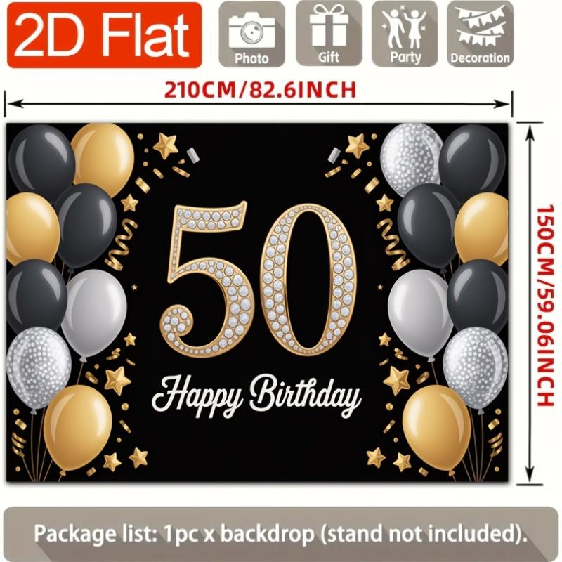 Geburtstagsparty Hintergrund Gold Schwarz Polyester Banner Fotokabinen Dekoration 49