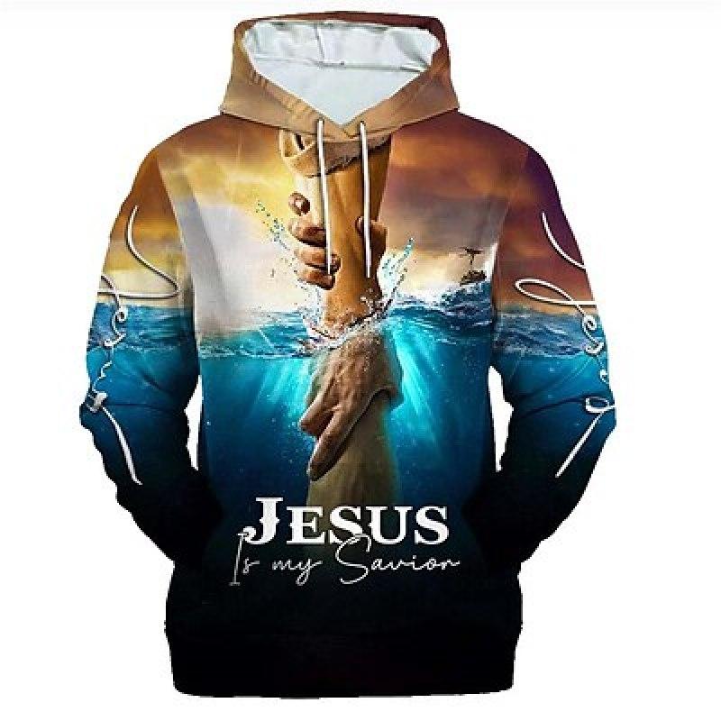 

Jesus My Savior Mens Graphic Hoodie Hooded Prints Hand Daily Sports 3D Basic Streetwear Clothing Apparel Birthday Polyester