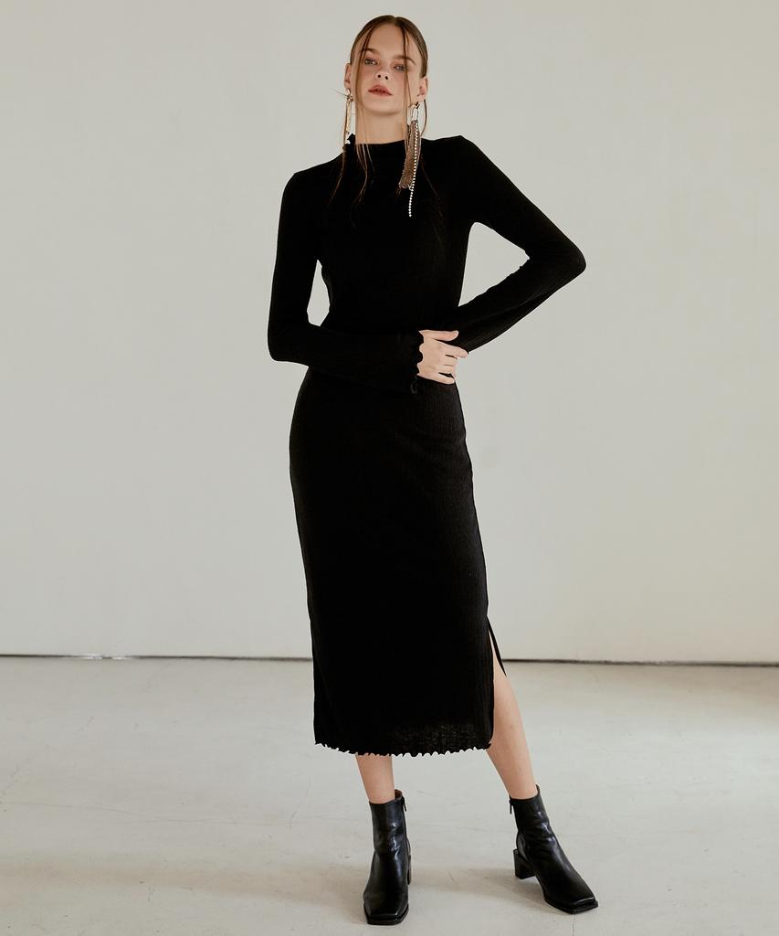 ETMON Layered Slim Long Dress Black