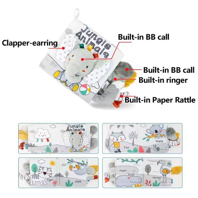 Cartoon Visual Gray White Tail Cloth Book Baby Early Education Three-dimensional Cognitive Puzzle Toy