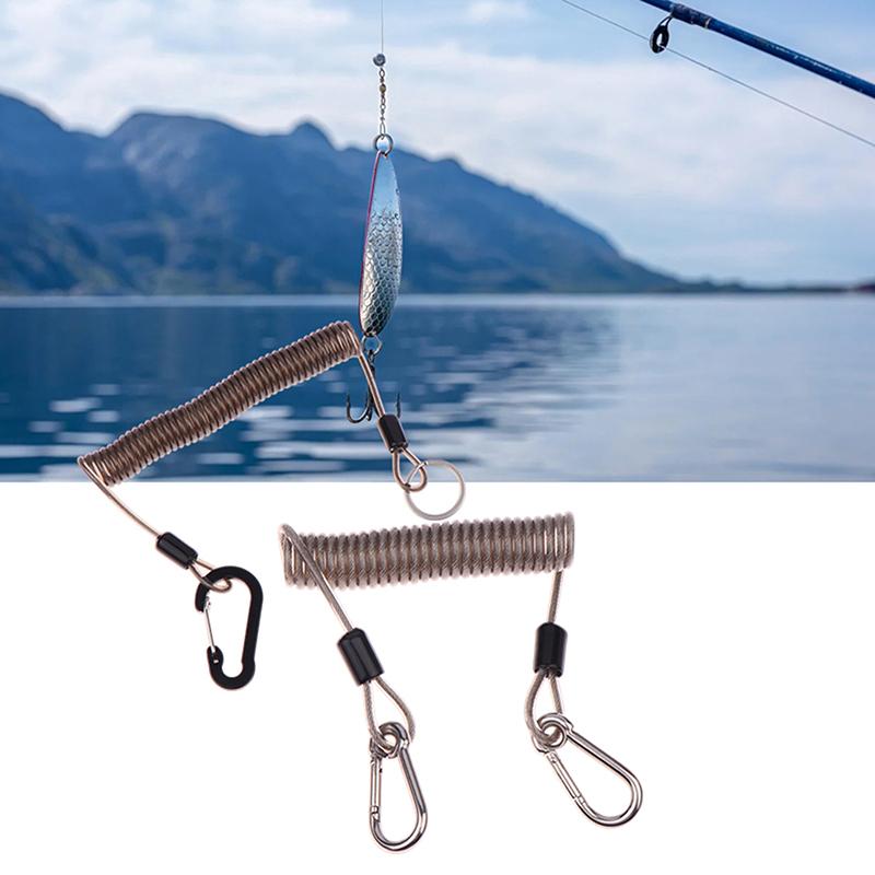 Verstärktes Lanyard zum Spinnfischen 49 Litzen Stahldraht verdrilltes Halteband 1,5-3M Teleskopische Ausrüstungssicherung mit Karabinern