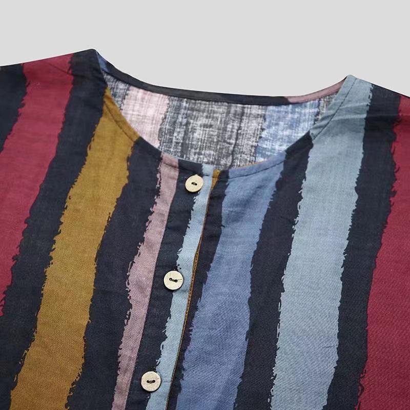 Striped Gradient Stand Collar Robe - Men's Long Sleeve Southeast Asia/Middle East Style