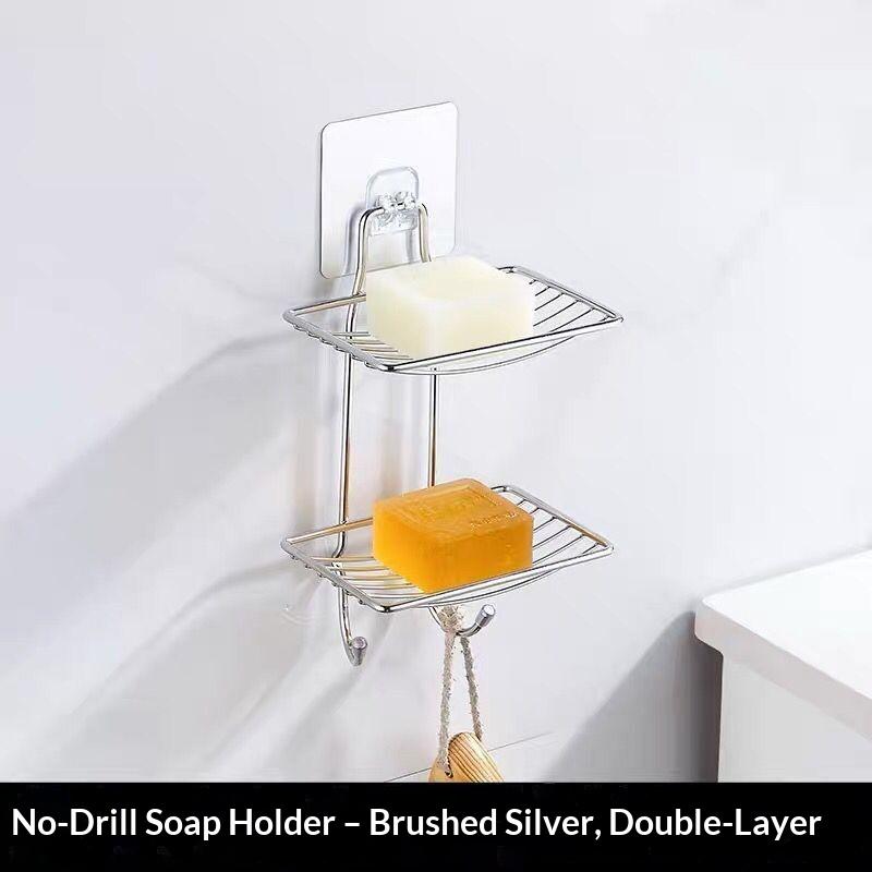 1Pc Stainless Steel Soap Rack Punch Free Nail Free Bathroom Single Layer Drain Wall Hanging Sucker Soap Box Light Luxury Shelf