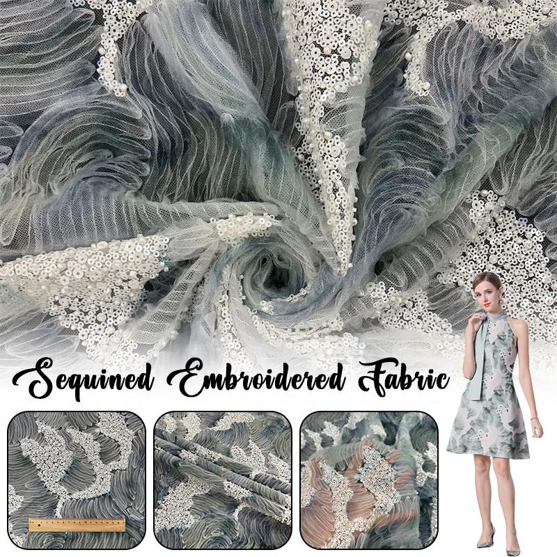90x130cm Sequined Embroidered Beaded Fabric DIY Wedding Evening Gown Fabric French Nigerian Lace Fabric For Wedding Dress