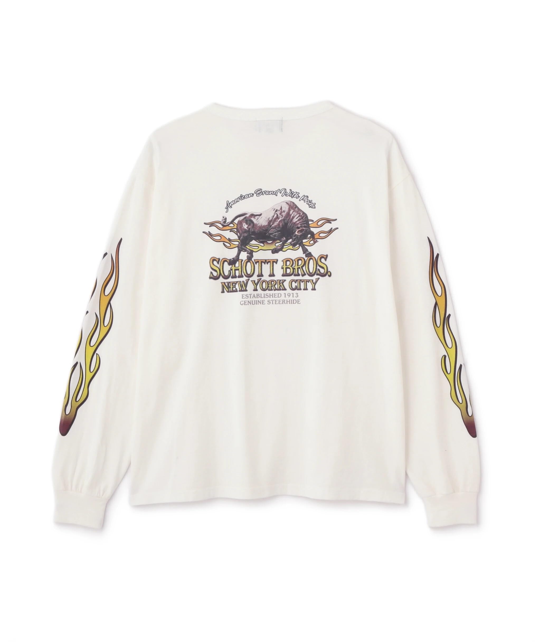 

Schott FIRE PTTERN HENLEY LS T-SHIRT, Men s Fire Pattern Henley Neck Long Tee, Size M, 030, White, 782-5230008