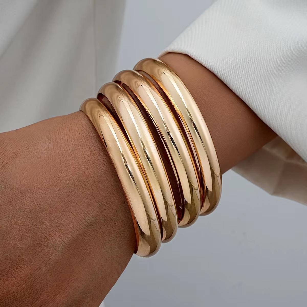 

8 Pcs Vintage Gold Color Resin Bangle Set For Women Fashion Chunky Stackable Acrylic Cuff Bracelet Boho Party Daily Wear Jewelry