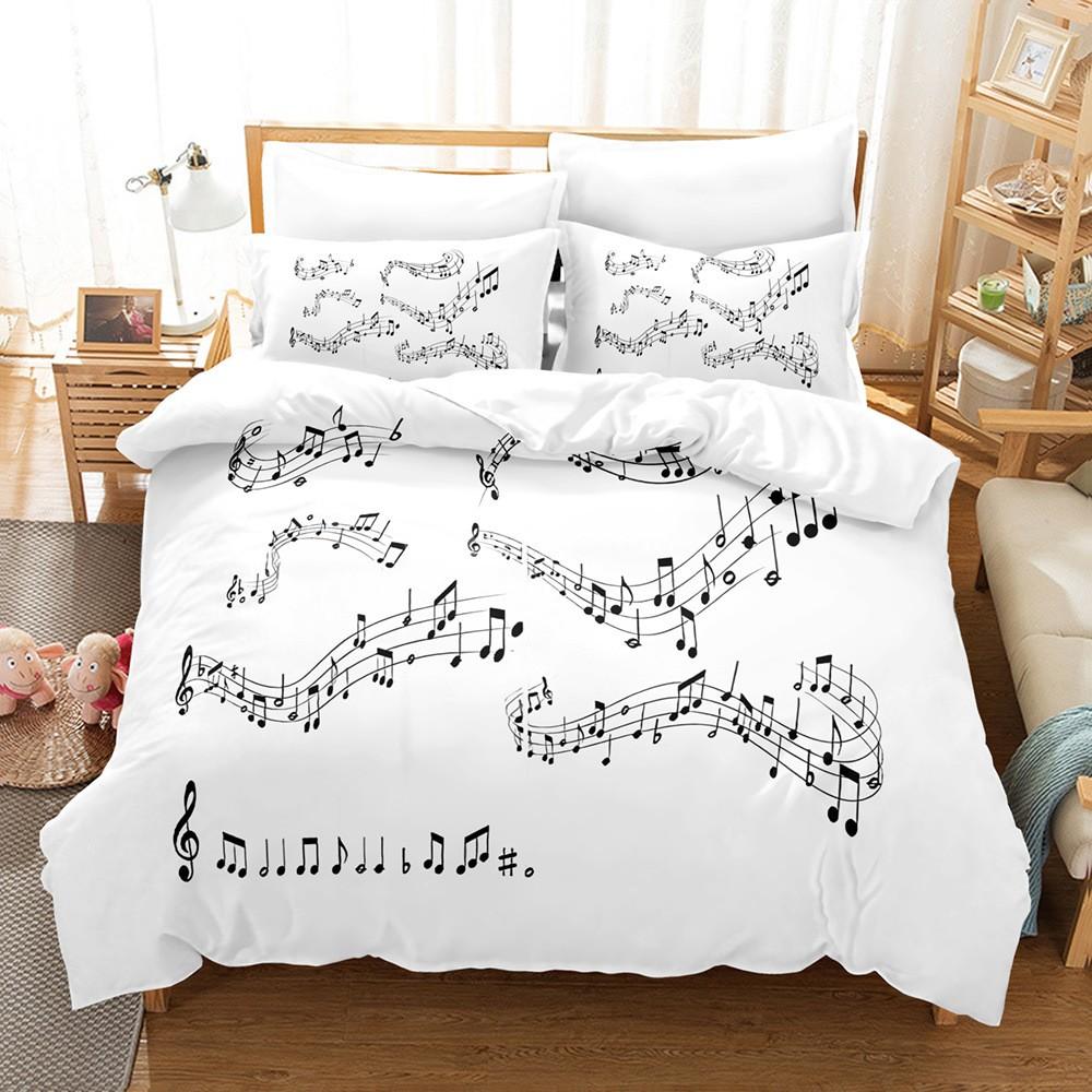 Black White 3d Music Note Bedding Set Duvet Cover Sets Comforter Bed Linen Twin Queen King Single Size Musical Instrument Piano