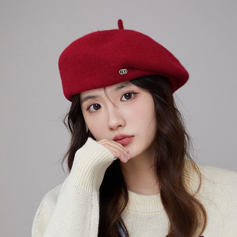 Angola red hat, new beret, autumn and winter forward cap, vintage octagonal cap, face-slimming fisherman hat