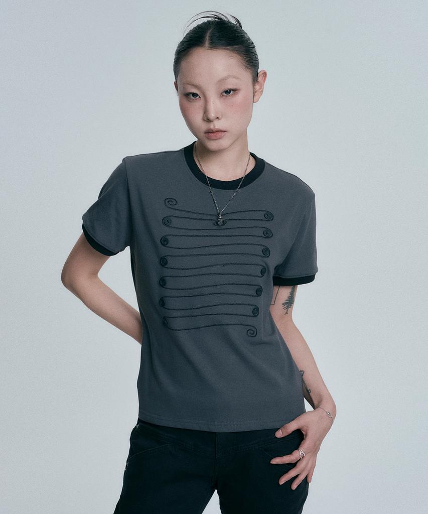 MOO Button Pilot Short Sleeve T-Shirt - Dark Gray