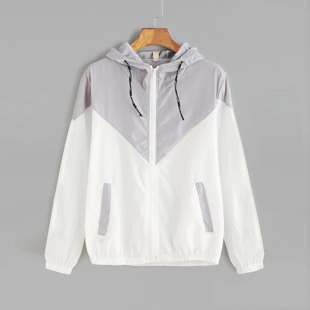 Frauen Langarm Patchwork Dünne Skinsuits Mit Kapuze Zipper Taschen Mantel Top