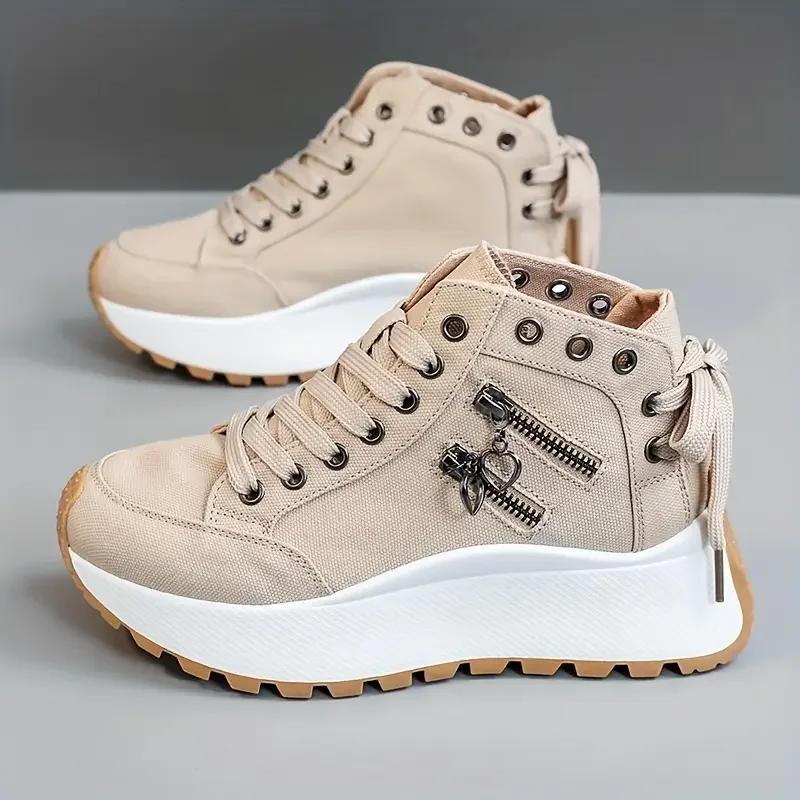 Fashion 2025 New Women Comfortable Outdoor Boots Baotou Trend Zipper Lace-up Shoes Women Non-slip Casual Fashion Platform Ankle Boots
