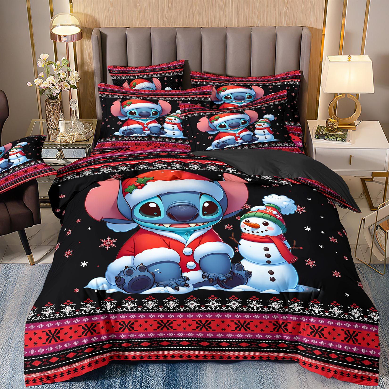 

Christmas Disney Stitch Cartoon Anime Bedding Set Little Monster Quilt Duvet Cover Pillowcase Kids Bed Comfortable Bed Set 135x200cm