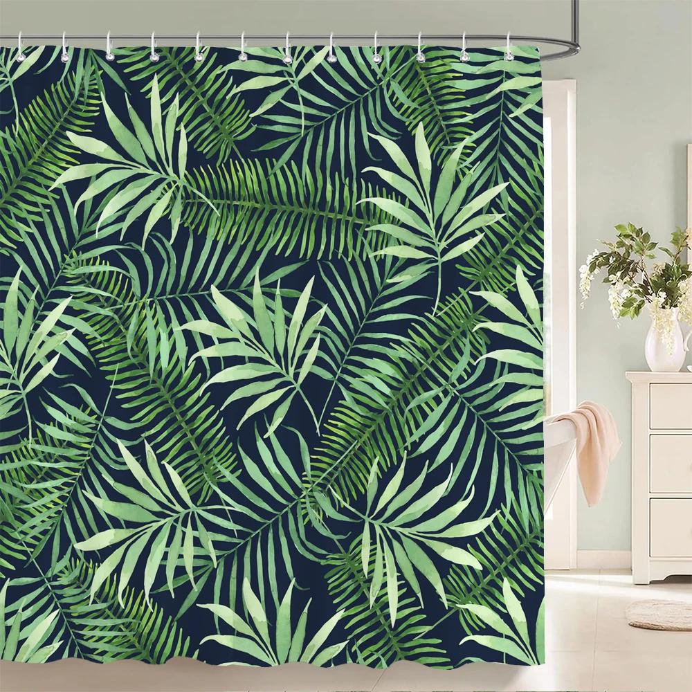 3D Badezimmervorhänge Tropische Grüne Blätter Pflanzen Monstera Druck Duschvorhang Heimdekoration Wasserdichter Stoff Badewannenvorhang