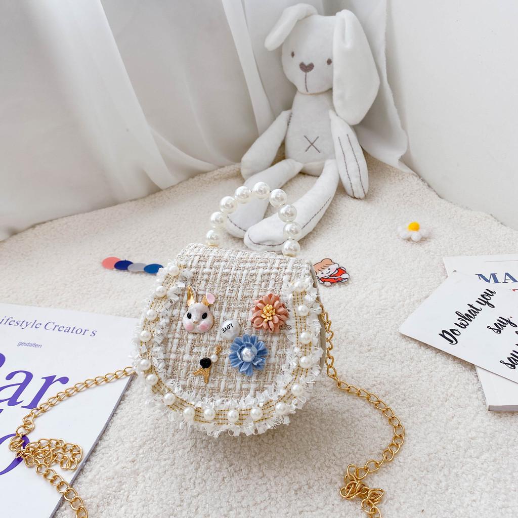 Adorable Mini Pu Leather Children s Crossbody Bag With Stylish Chain And Pearl Design Bunny White